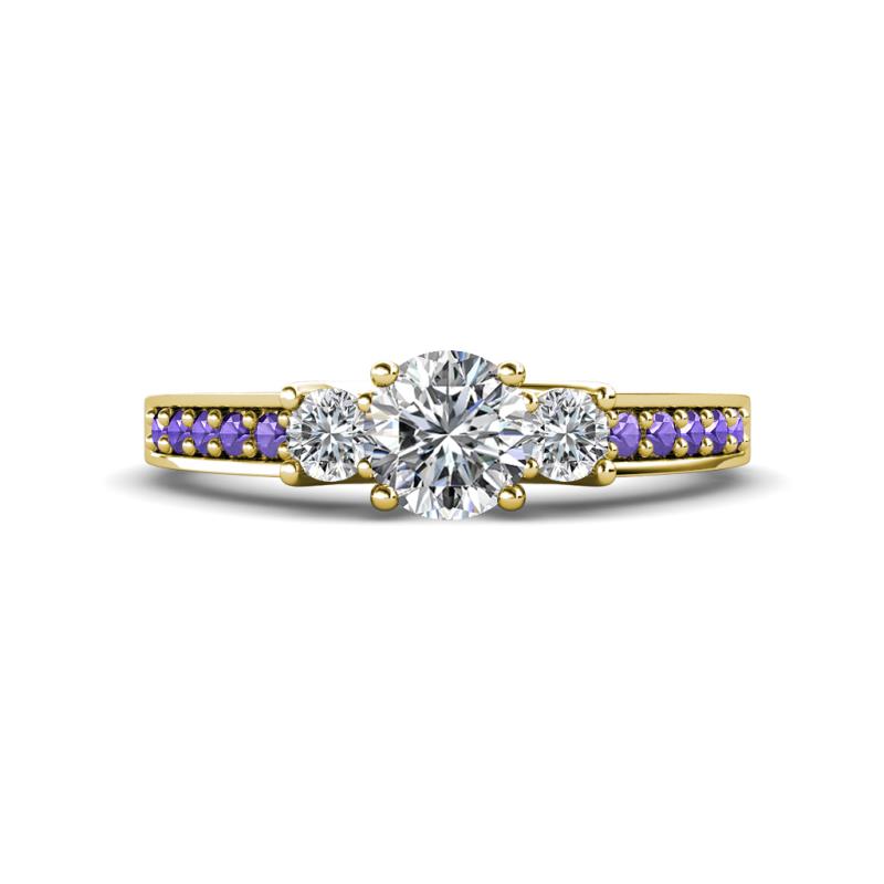 Valene Diamond Three Stone with Side Iolite Ring 
