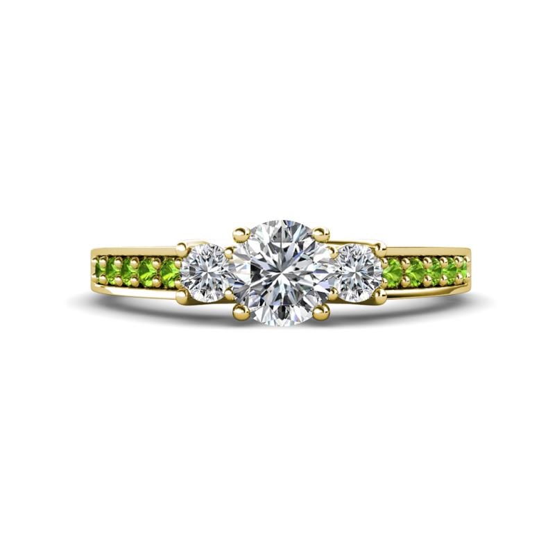 Valene Diamond Three Stone with Side Peridot Ring 