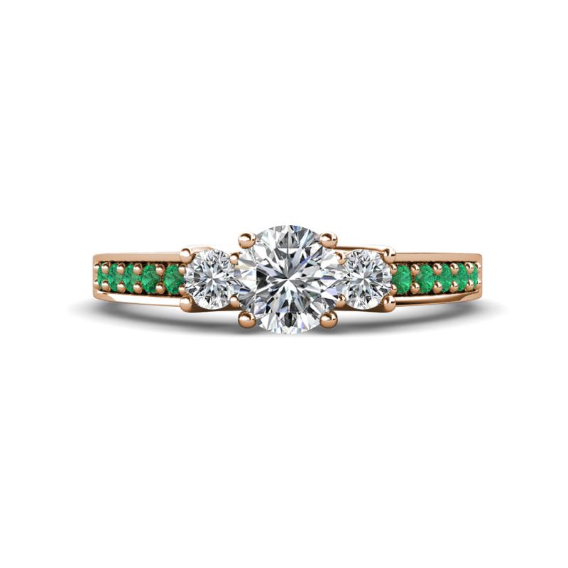 Valene Diamond Three Stone with Side Emerald Ring 