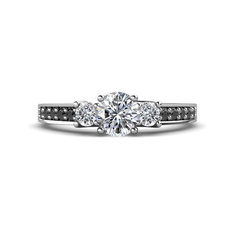 Valene Diamond Three Stone with Side Black Diamond Ring 