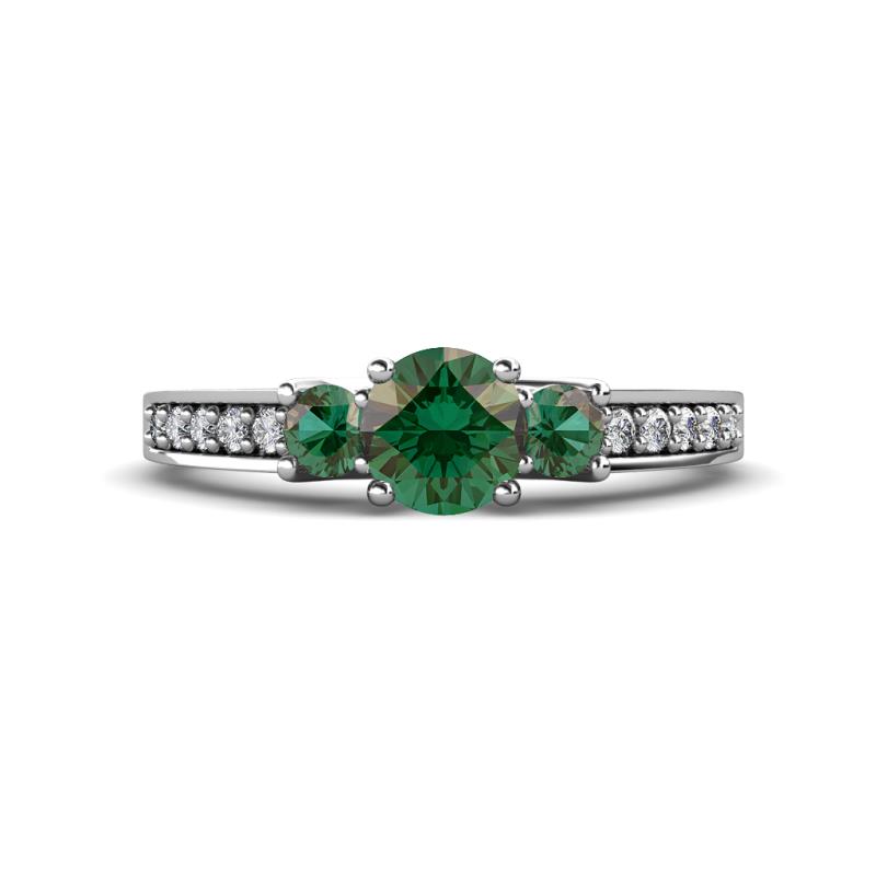 Valene Lab Created Alexandrite Three Stone with Side Diamond Ring 