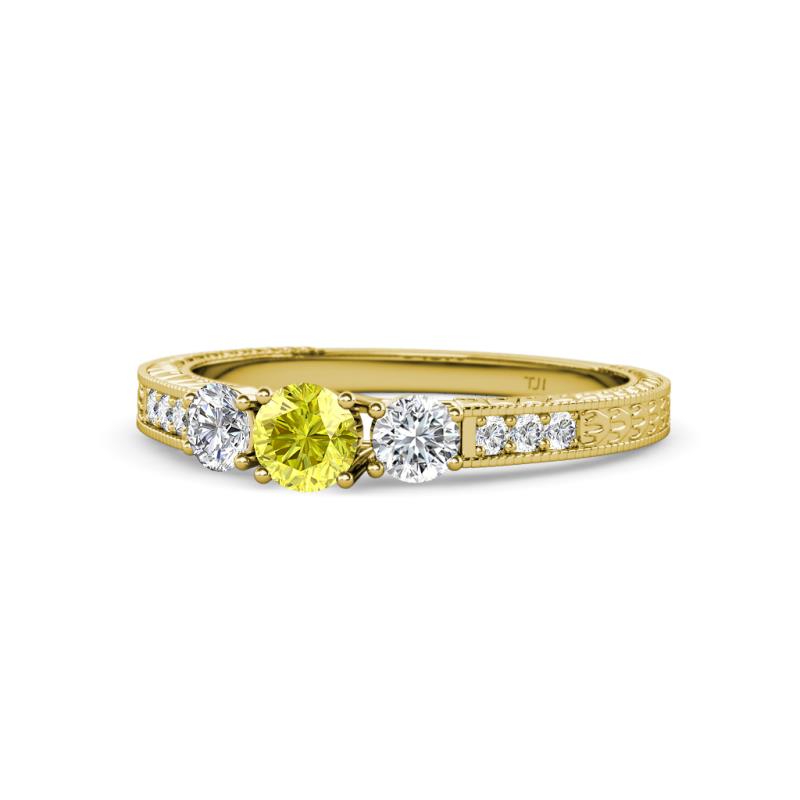 Ayaka Yellow and White Diamond Three Stone Engagement Ring 