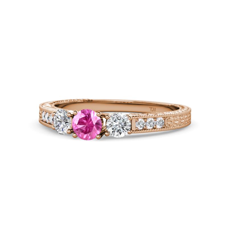 Ayaka Pink Sapphire and Diamond Three Stone Engagement Ring 