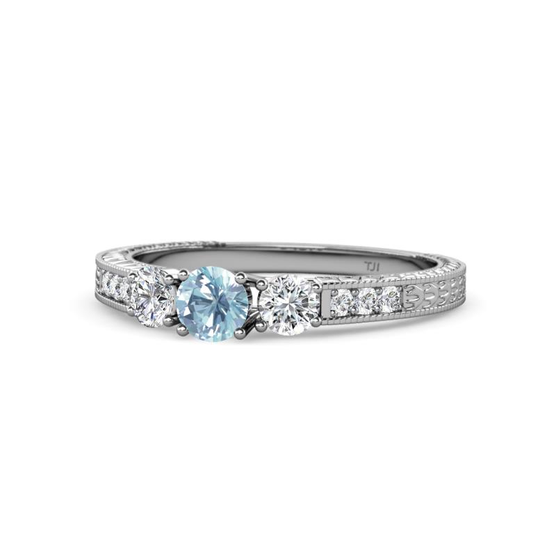 Ayaka Aquamarine and Diamond Three Stone Engagement Ring 