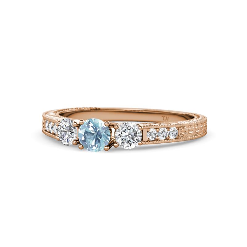 Ayaka Aquamarine and Diamond Three Stone Engagement Ring 