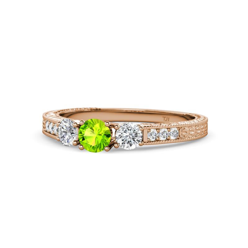 Ayaka Peridot and Diamond Three Stone Engagement Ring 
