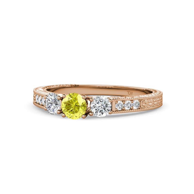 Ayaka Yellow and White Diamond Three Stone Engagement Ring 