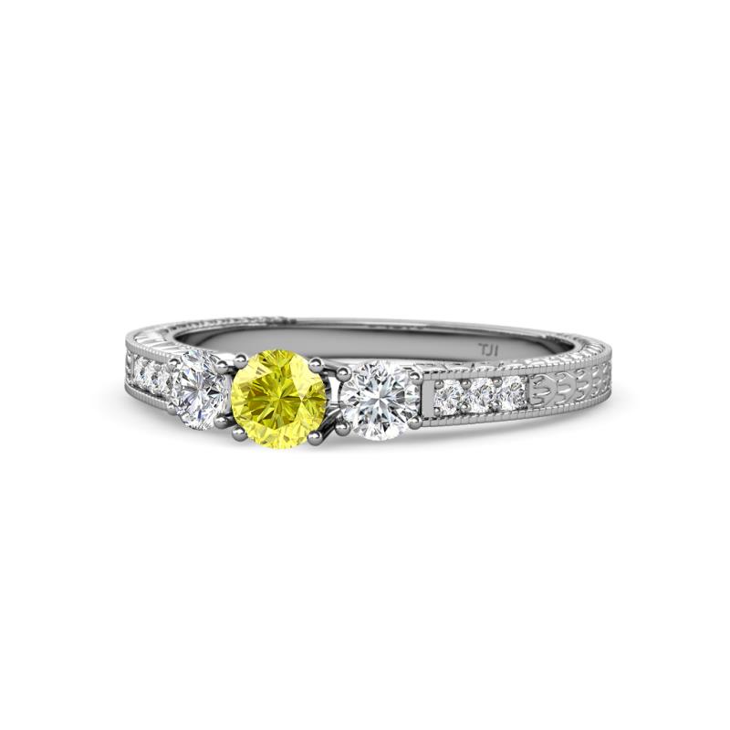 Ayaka Yellow and White Diamond Three Stone Engagement Ring 