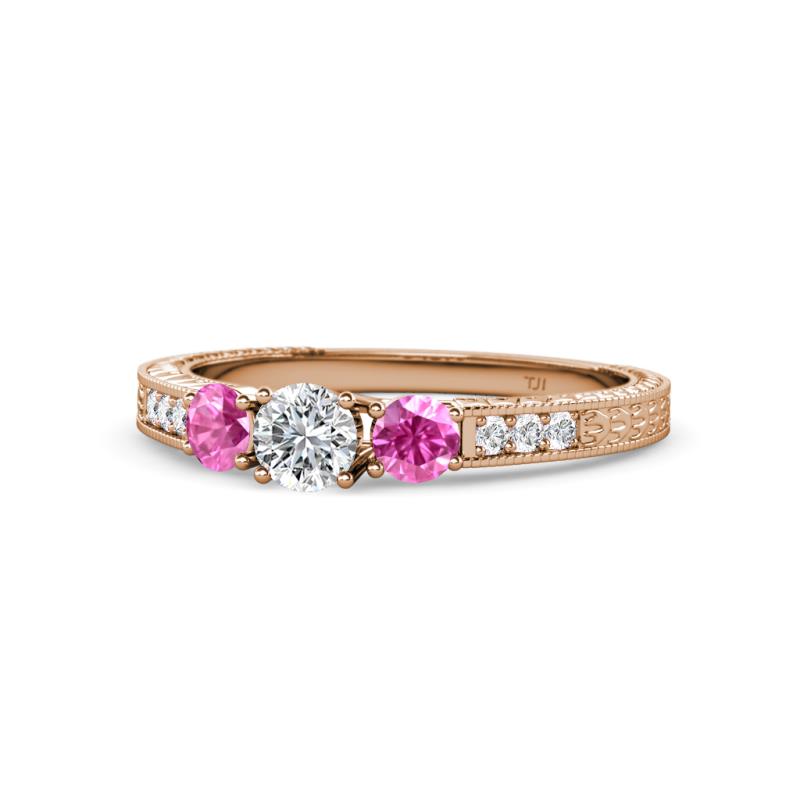 Ayaka Diamond and Pink Sapphire Three Stone Engagement Ring 