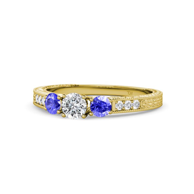 Ayaka Diamond and Tanzanite Three Stone Engagement Ring 