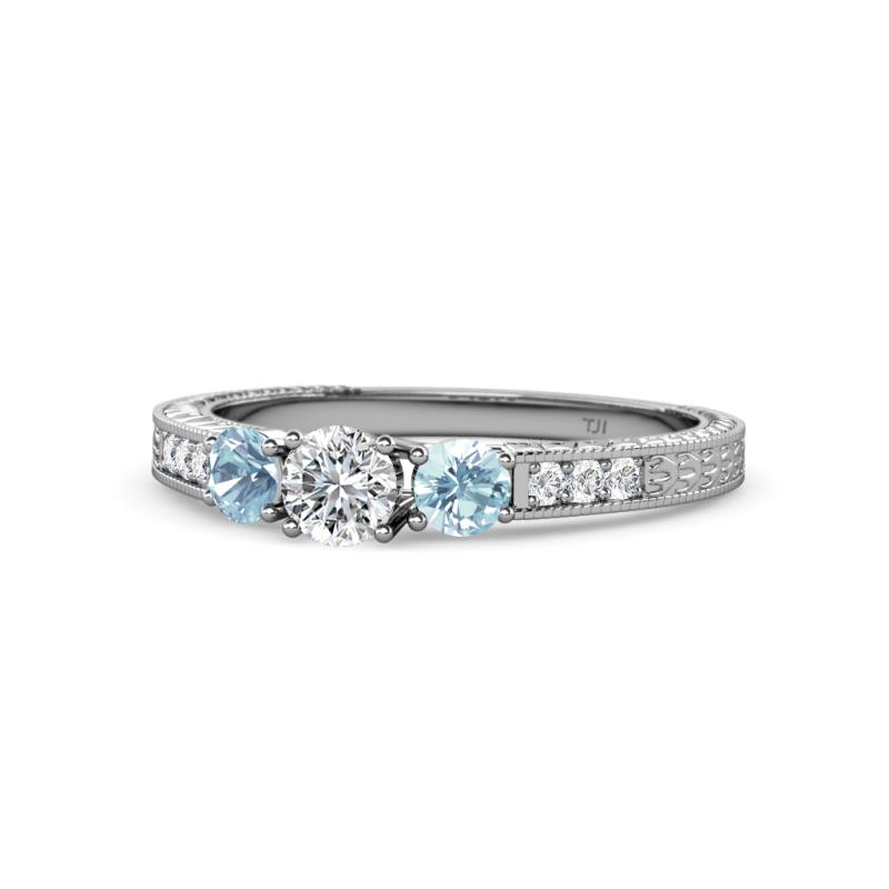 Ayaka Diamond and Aquamarine Three Stone Engagement Ring 
