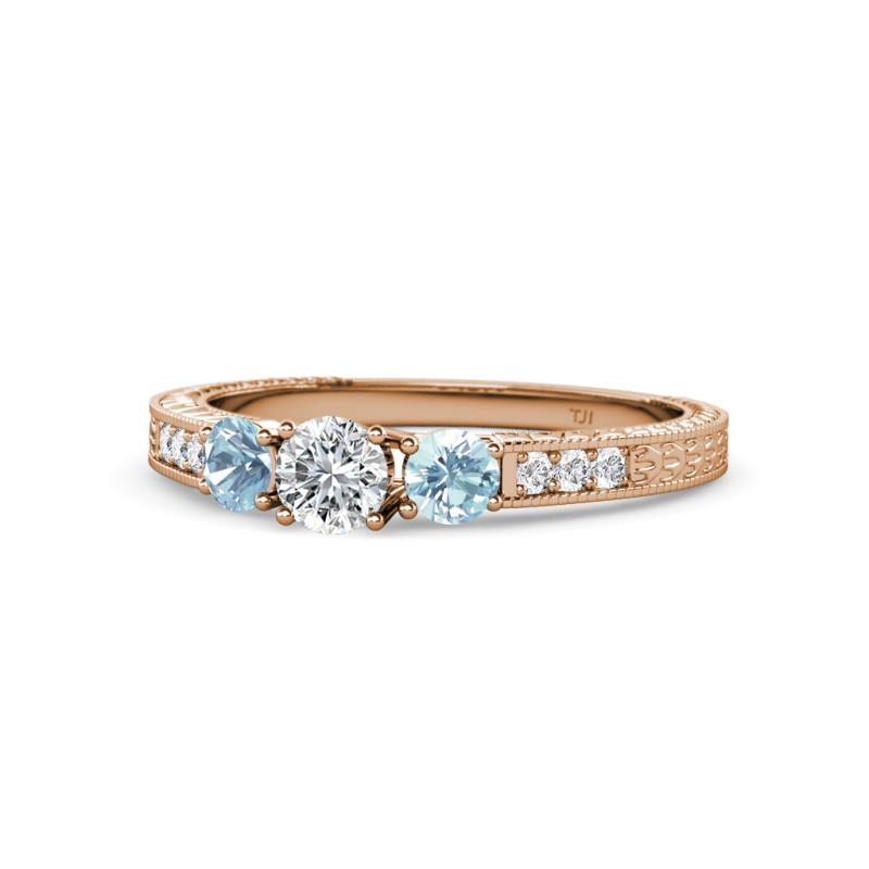 Ayaka Diamond and Aquamarine Three Stone Engagement Ring 