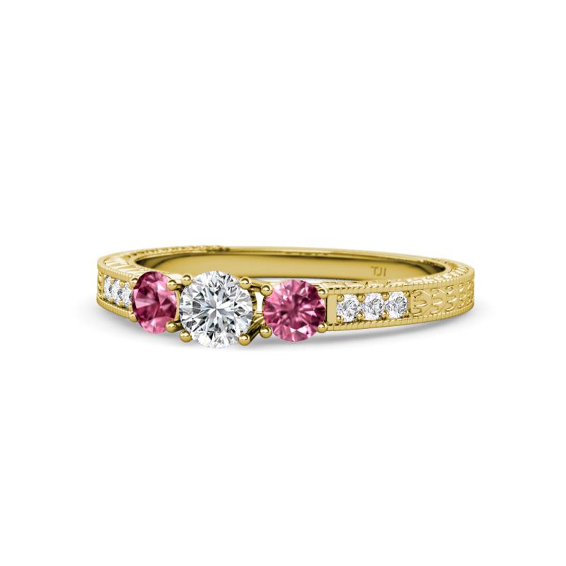 Ayaka Diamond and Pink Tourmaline Three Stone Engagement Ring 