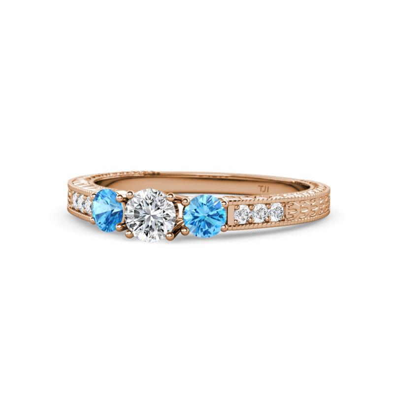 Ayaka Diamond and Blue Topaz Three Stone Engagement Ring 