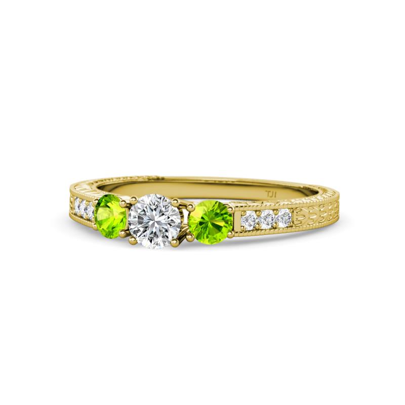 Ayaka Diamond and Peridot Three Stone Engagement Ring 