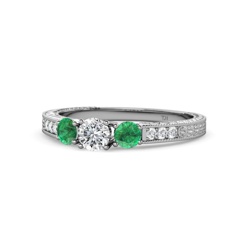 Ayaka Diamond and Emerald Three Stone Engagement Ring 