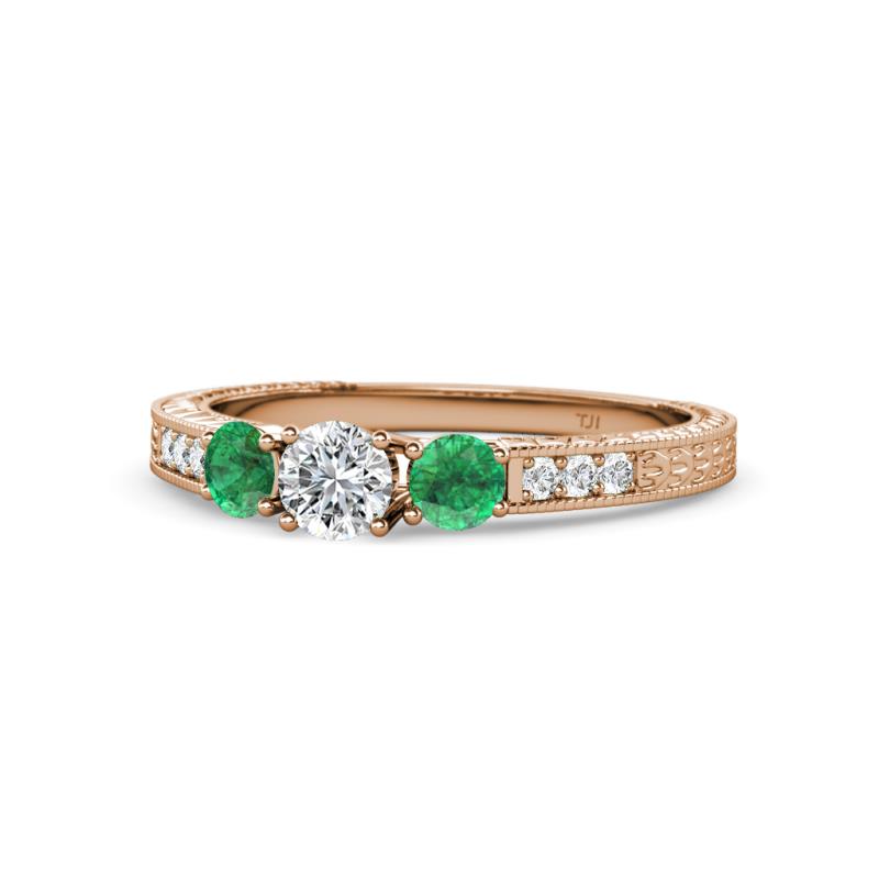 Ayaka Diamond and Emerald Three Stone Engagement Ring 