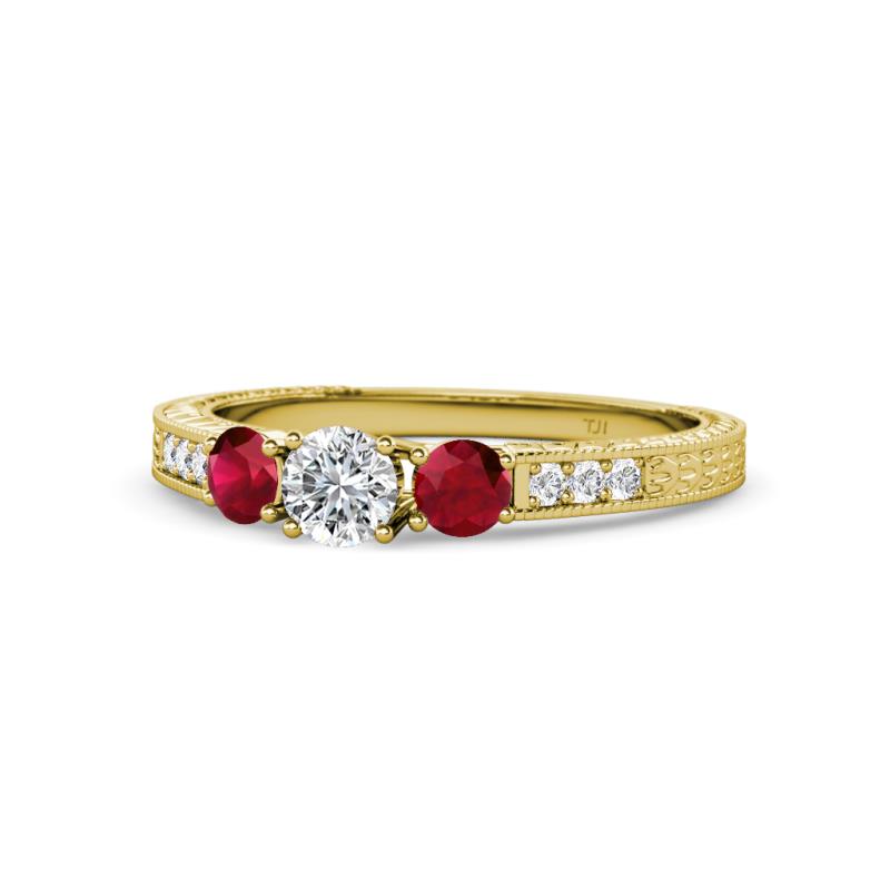 Ayaka Diamond and Ruby Three Stone Engagement Ring 