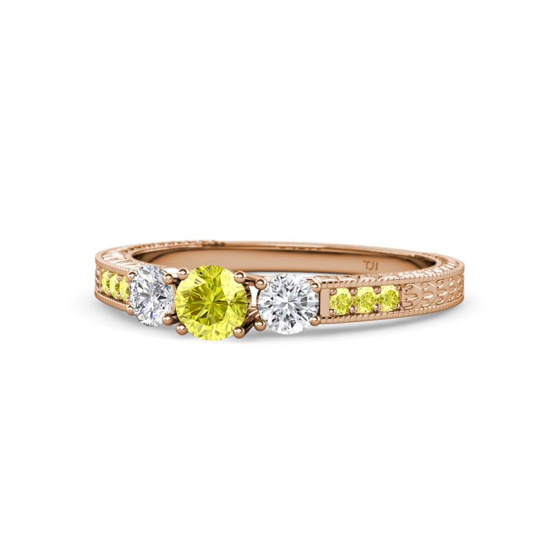 Ayaka Yellow and White Diamond Three Stone with Side Yellow Diamond Ring 