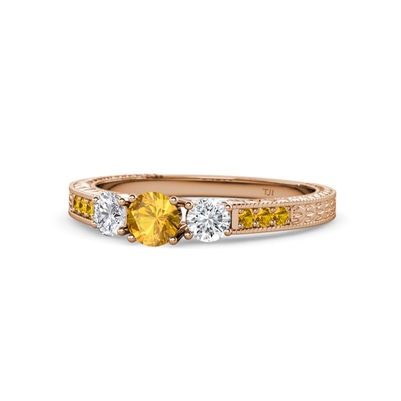Ayaka Citrine and Diamond Three Stone with Side Citrine Ring 