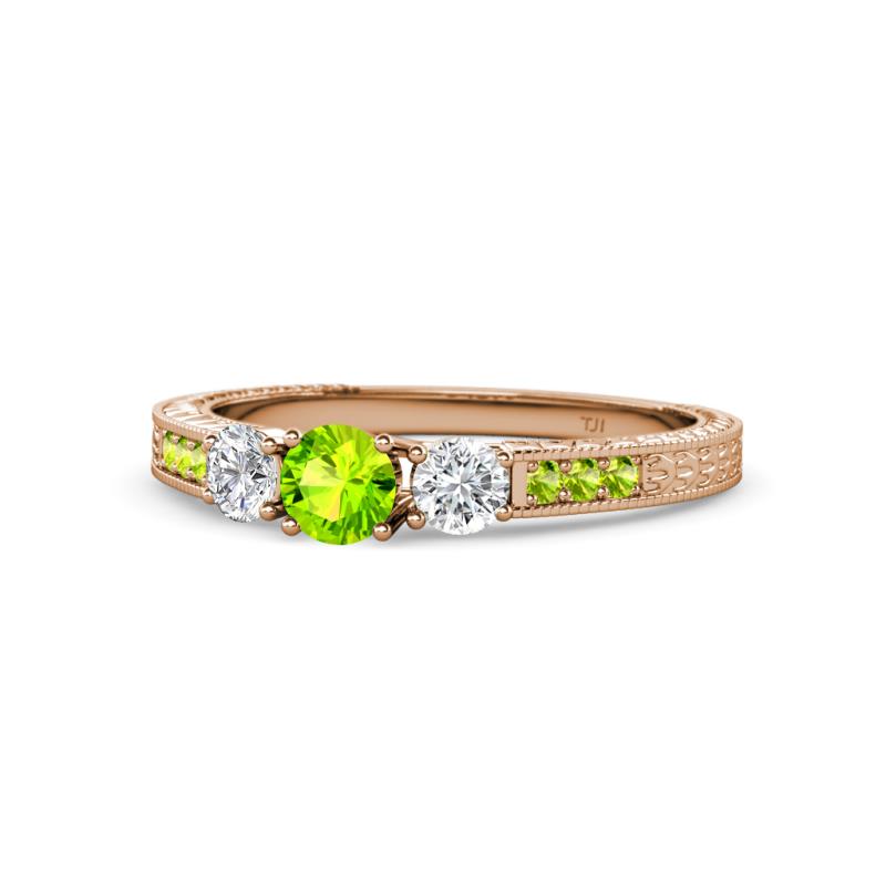 Ayaka Peridot and Diamond Three Stone with Side Peridot Ring 