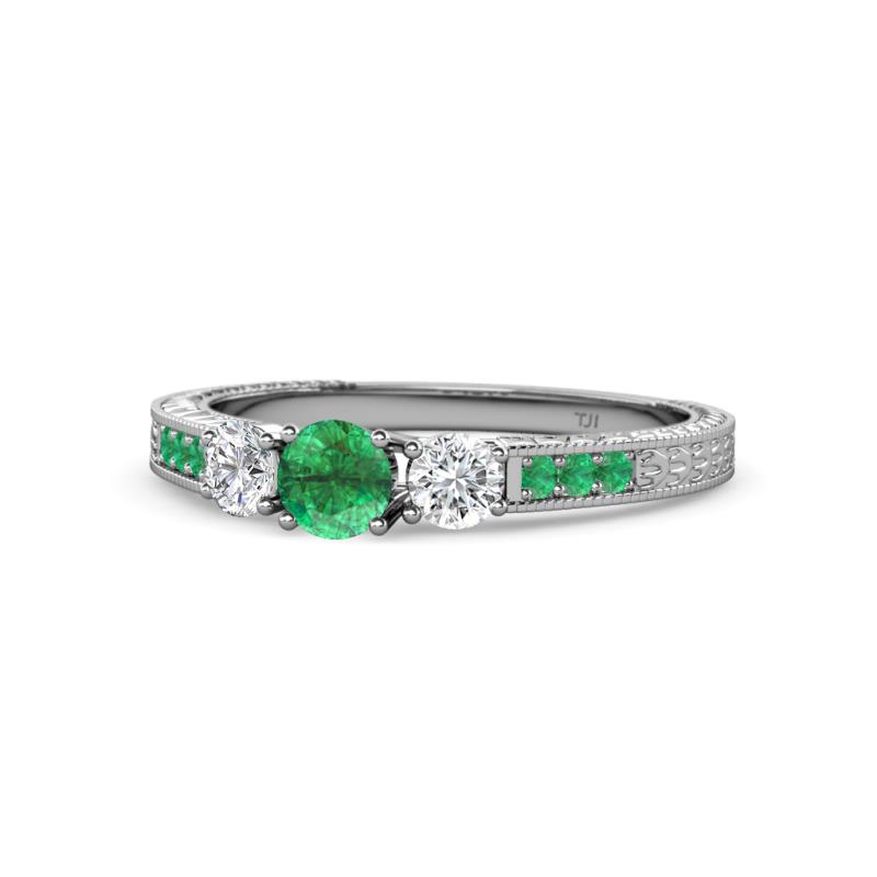 Ayaka Emerald and Diamond Three Stone with Side Emerald Ring 