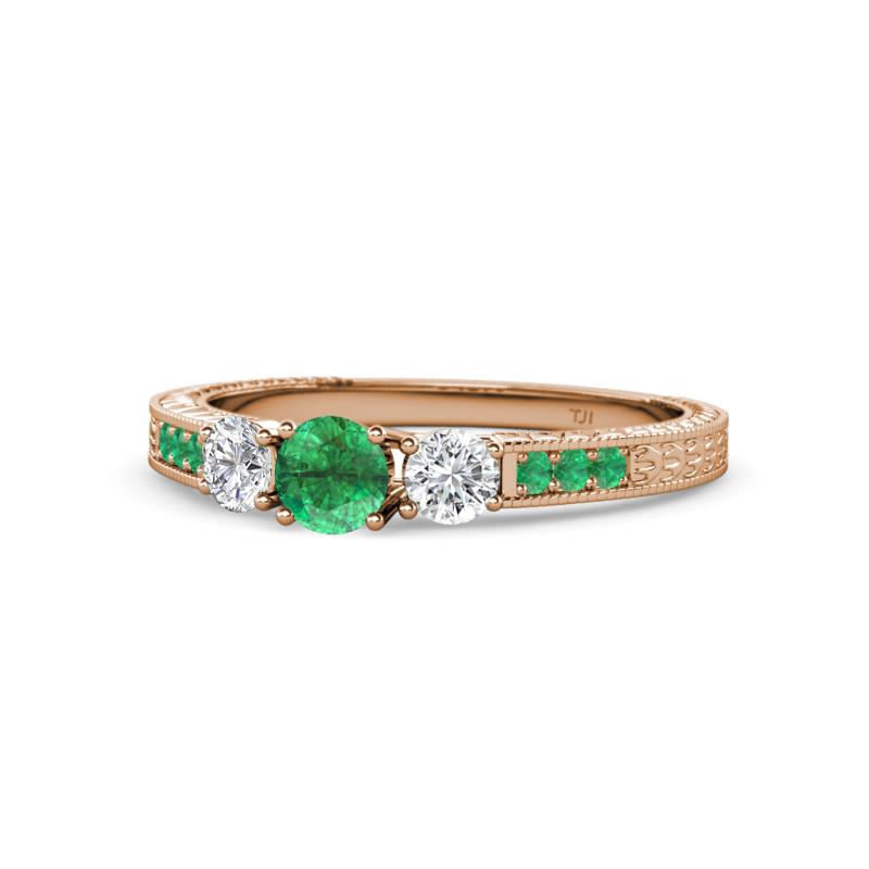 Ayaka Emerald and Diamond Three Stone with Side Emerald Ring 