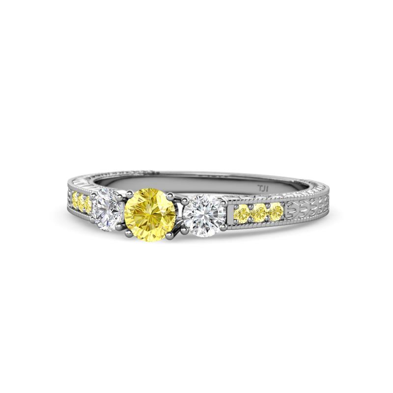 Ayaka Yellow Sapphire and Diamond Three Stone with Side Yellow Sapphire Ring 