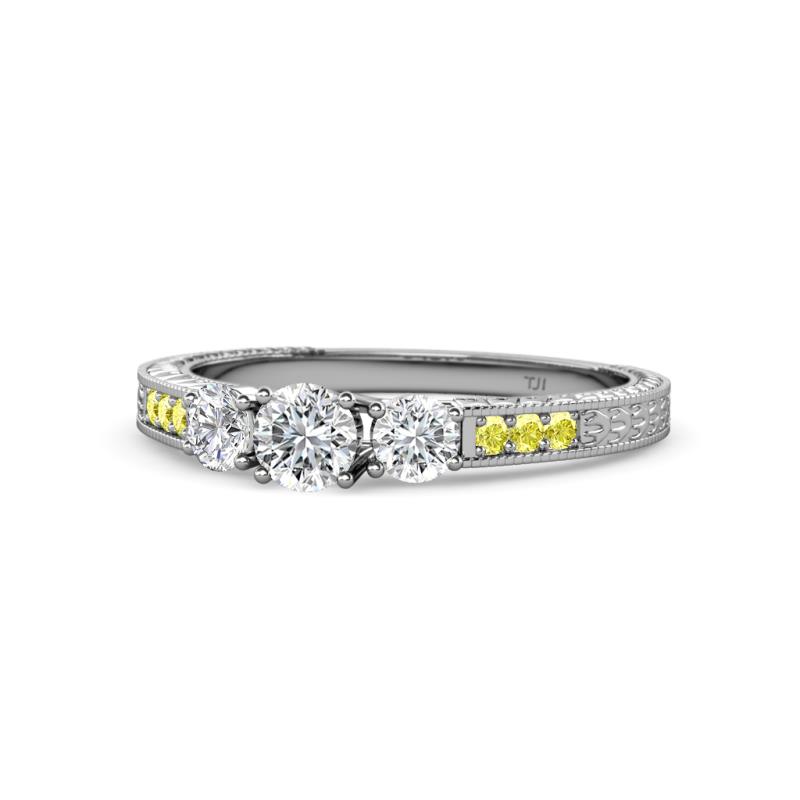 Ayaka Diamond Three Stone with Side Yellow Diamond Ring 