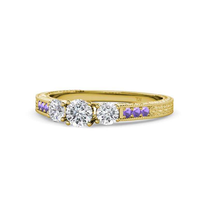 Ayaka Diamond Three Stone with Side Iolite Ring 