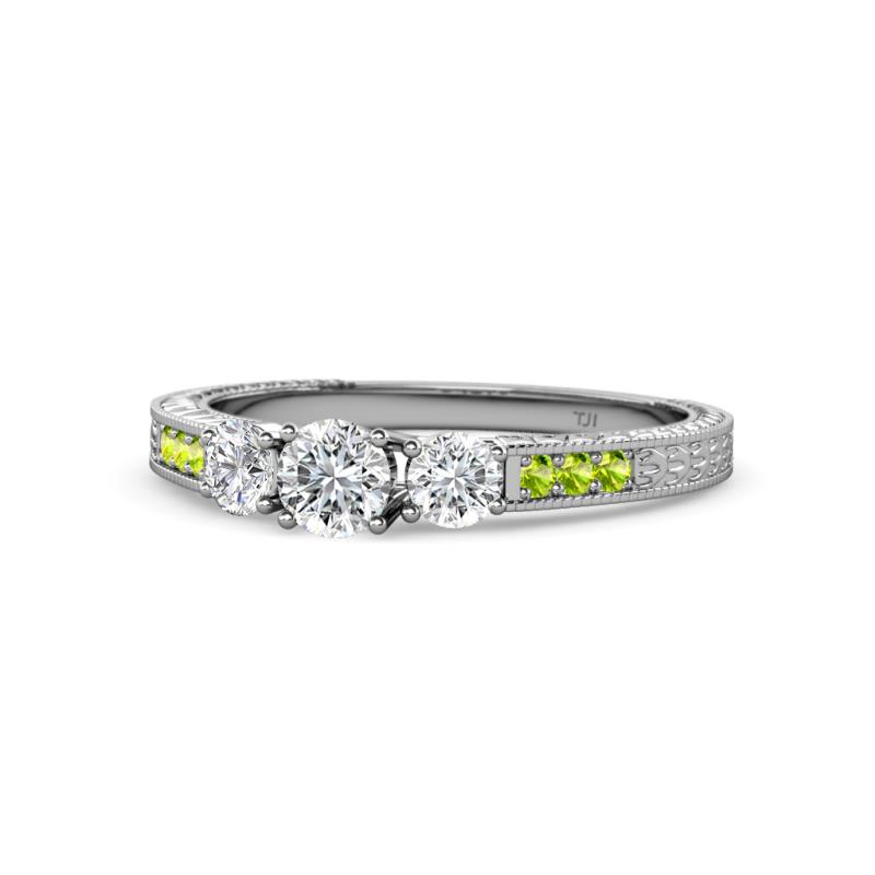 Ayaka Diamond Three Stone with Side Peridot Ring 