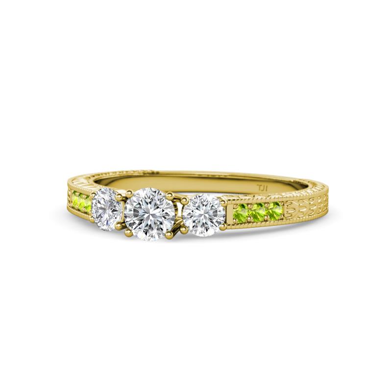 Ayaka Diamond Three Stone with Side Peridot Ring 