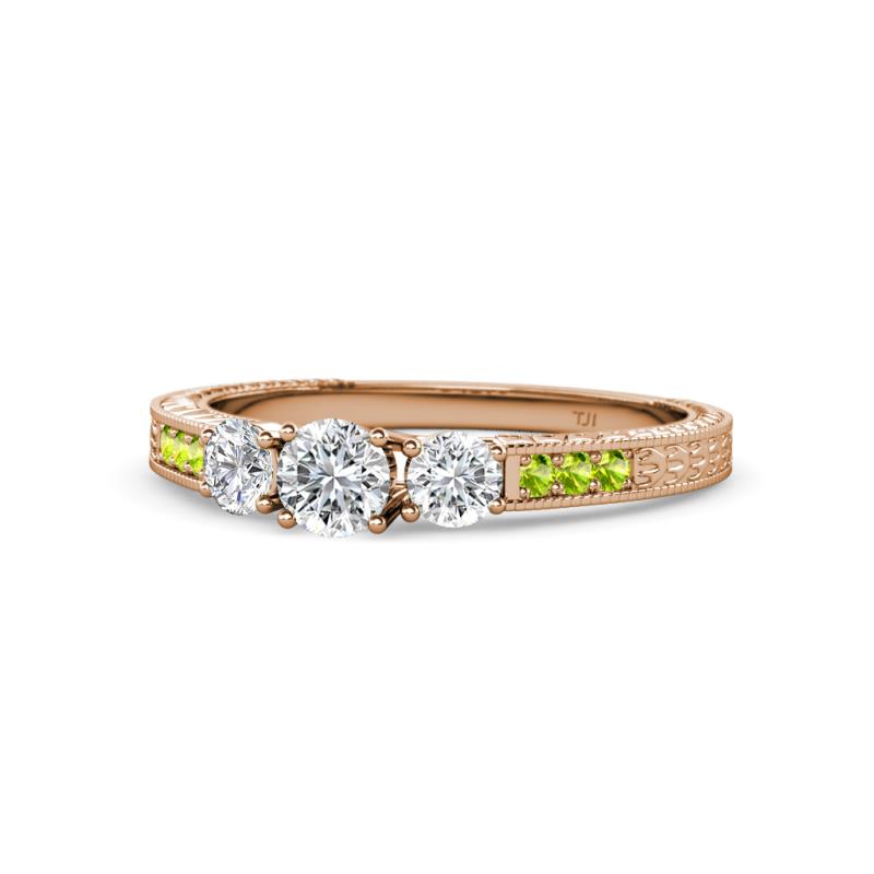 Ayaka Diamond Three Stone with Side Peridot Ring 