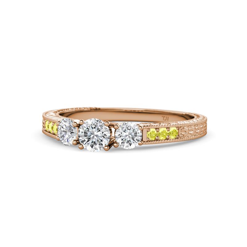 Ayaka Diamond Three Stone with Side Yellow Diamond Ring 