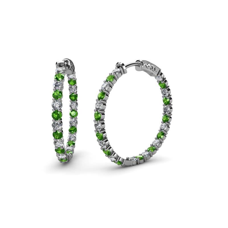 Carisa 2.05 ctw (2.30 mm) Inside Outside Round Green Garnet and Natural Diamond Eternity Hoop Earrings 