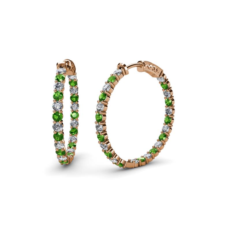 Carisa 2.05 ctw (2.30 mm) Inside Outside Round Green Garnet and Natural Diamond Eternity Hoop Earrings 