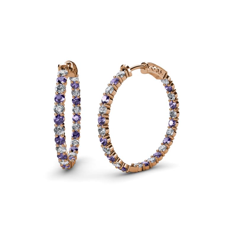 Carisa 1.60 ctw (2.30 mm) Inside Outside Round Iolite and Natural Diamond Eternity Hoop Earrings 