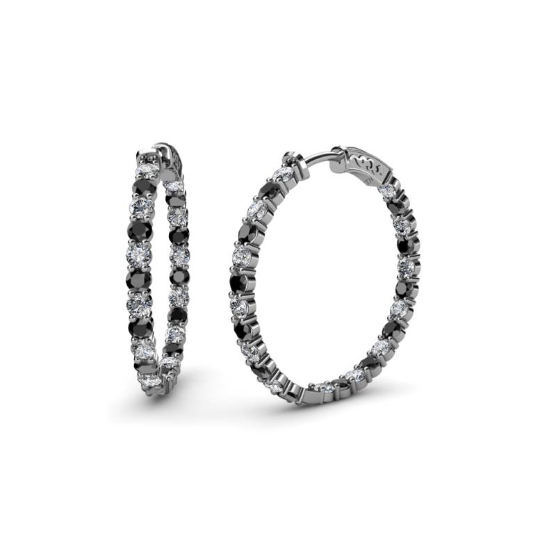 Carisa 1.95 ctw (2.30 mm) Inside Outside Round Black Diamond and Natural Diamond Eternity Hoop Earrings 