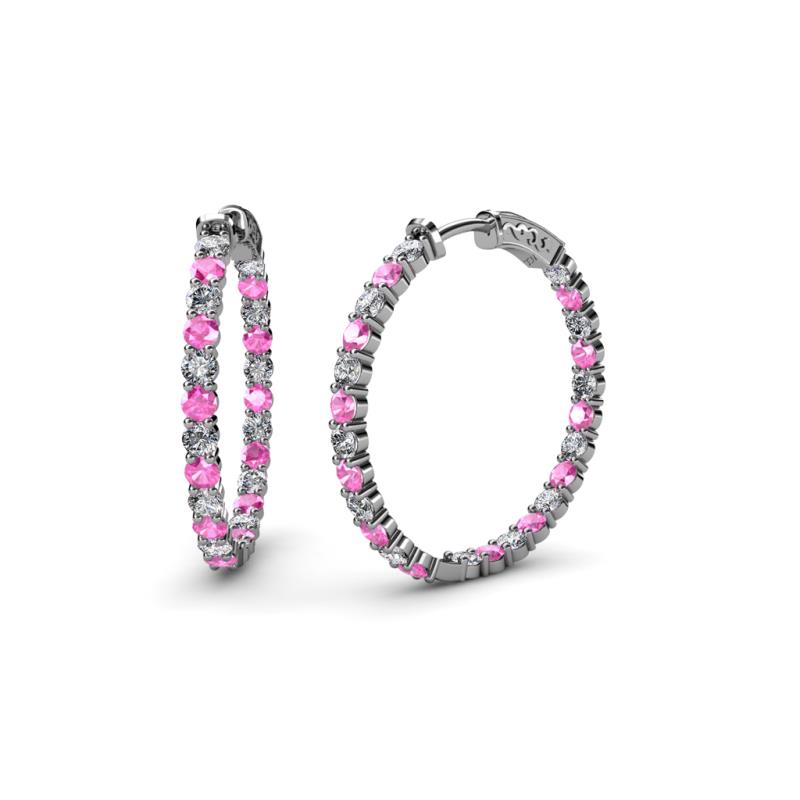 Carisa 1.95 ctw (2.30 mm) Inside Outside Round Pink Sapphire and Lab Grown Diamond Eternity Hoop Earrings 