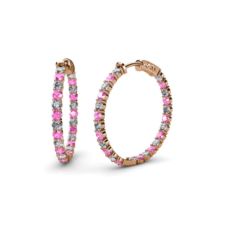 Carisa 1.95 ctw (2.30 mm) Inside Outside Round Pink Sapphire and Lab Grown Diamond Eternity Hoop Earrings 