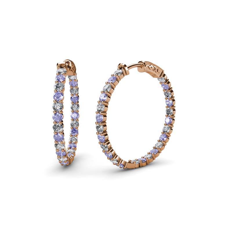 Carisa 1.90 ctw (2.30 mm) Inside Outside Round Tanzanite and Lab Grown Diamond Eternity Hoop Earrings 