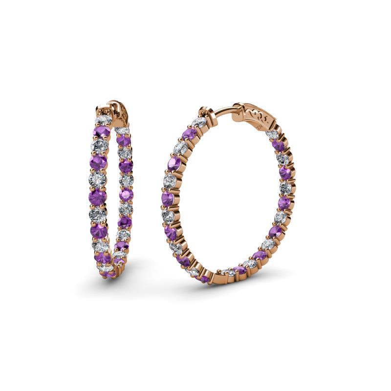Carisa 1.60 ctw (2.30 mm) Inside Outside Round Amethyst and Lab Grown Diamond Eternity Hoop Earrings 