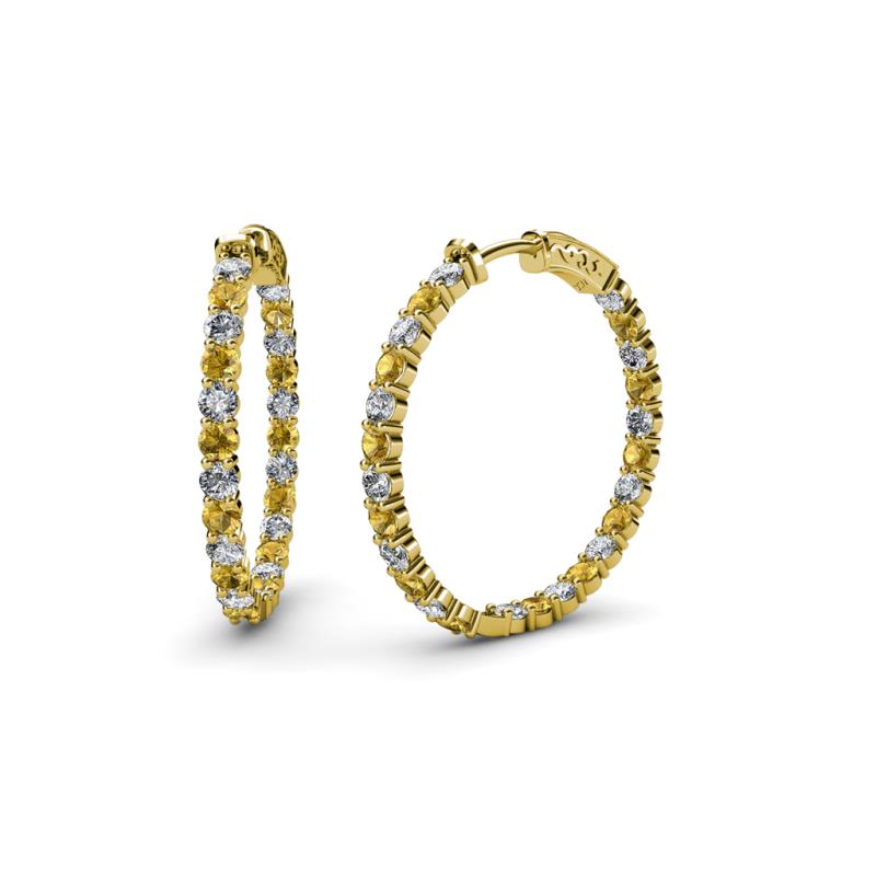 Carisa 1.60 ctw (2.30 mm) Inside Outside Round Citrine and Lab Grown Diamond Eternity Hoop Earrings 