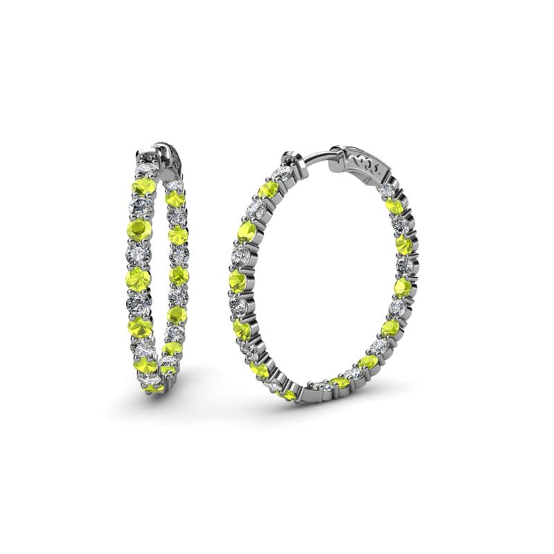 Carisa 11.00 ctw (2.30 mm) Inside Outside Round Peridot and Lab Grown Diamond Eternity Hoop Earrings 