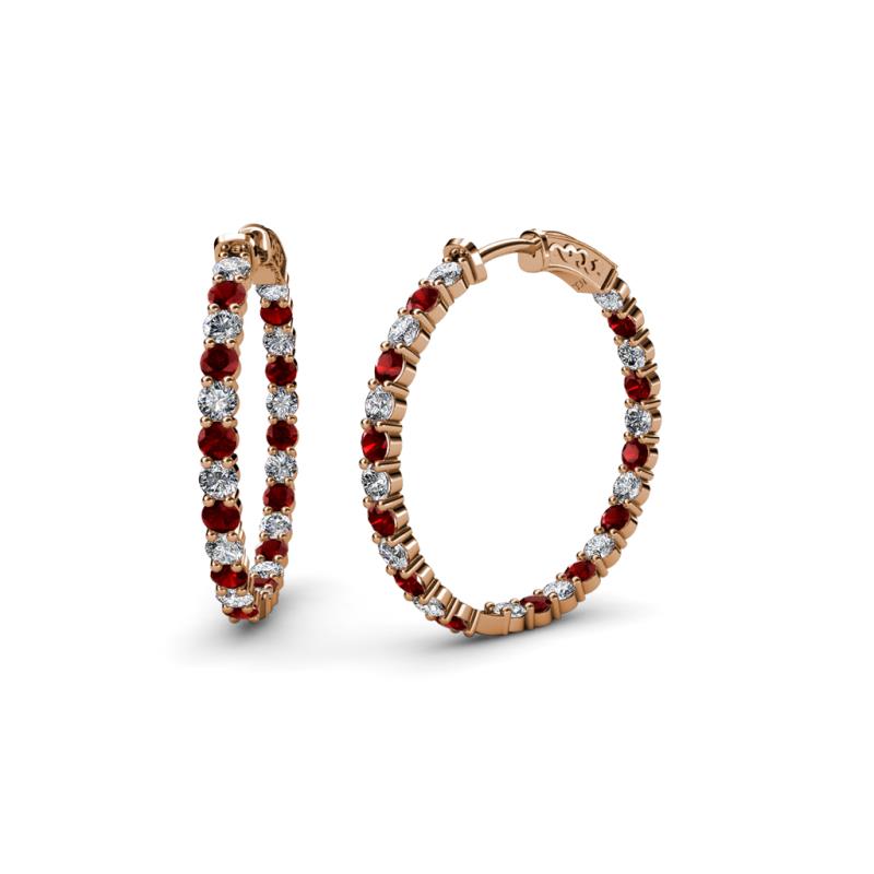 Carisa 2.05 ctw (2.30 mm) Inside Outside Round Red Garnet and Lab Grown Diamond Eternity Hoop Earrings 