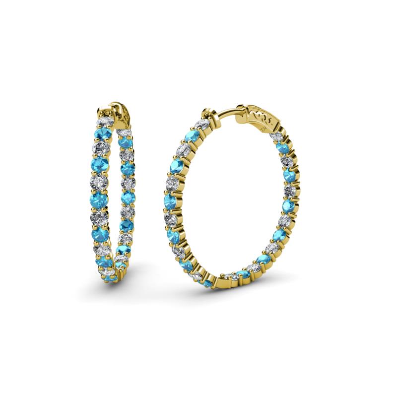 Carisa 1.90 ctw (2.30 mm) Inside Outside Round London Blue Topaz and Lab Grown Diamond Eternity Hoop Earrings 