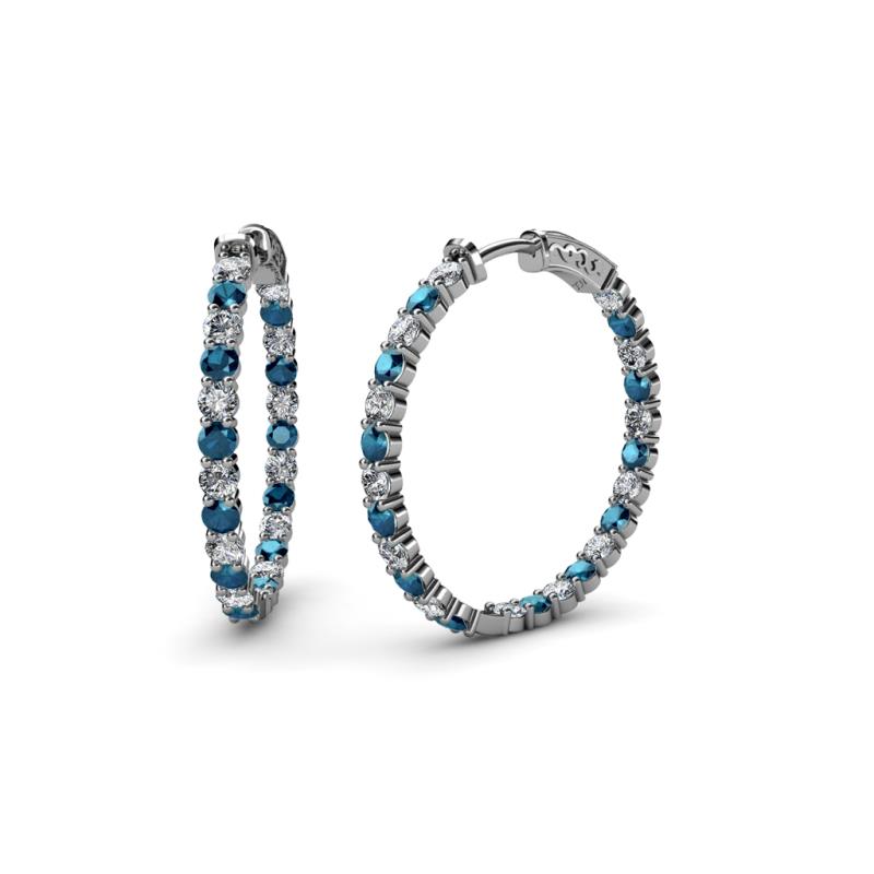 Carisa 2.00 ctw (2.30 mm) Inside Outside Round Blue Diamond and Lab Grown Diamond Eternity Hoop Earrings 