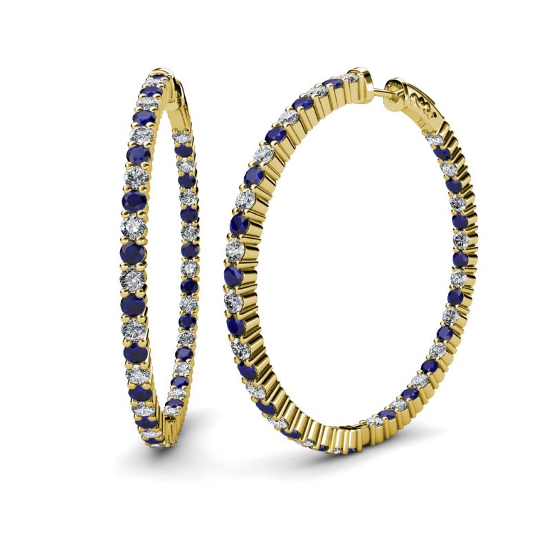 Carisa 6.23 ctw (2.70 mm) Inside Outside Round Blue Sapphire and Natural Diamond Eternity Hoop Earrings 