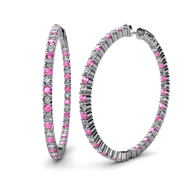 Carisa 6.23 ctw (2.70 mm) Inside Outside Round Pink Sapphire and Natural Diamond Eternity Hoop Earrings 
