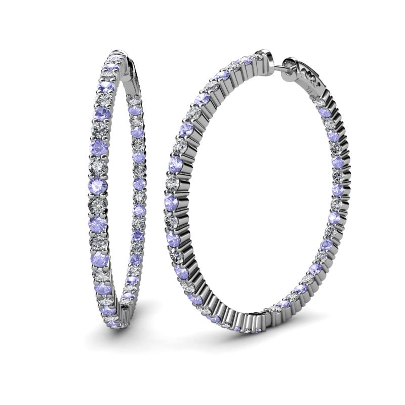 Carisa 6.23 ctw (2.70 mm) Inside Outside Round Tanzanite and Natural Diamond Eternity Hoop Earrings 